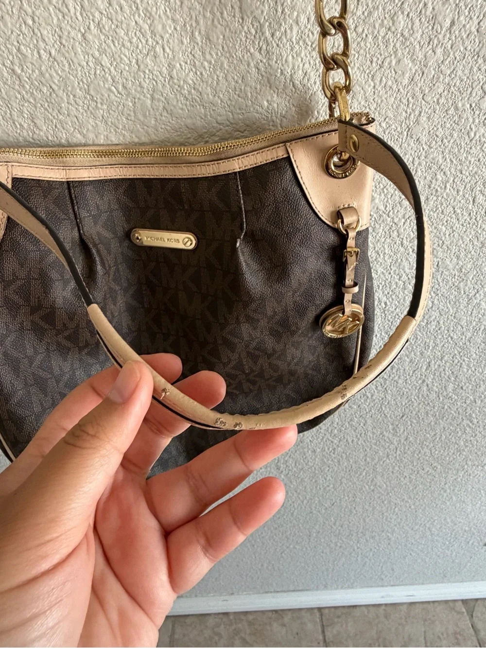 Michael Kors Brown and Cream Signature Logo Shoulder Bag